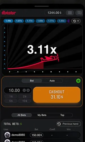 Aviator mobile screen with the orange Cash Out button showing a live win