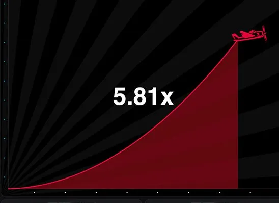 The Aviator plane climbing with a 5.81× multiplier and red curve